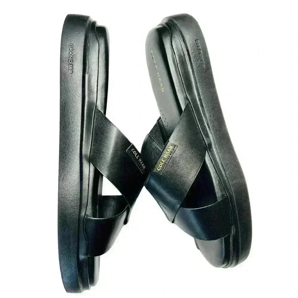 WOMEN’S COLE HAAN BLACK LEATHER SLIDE SANDALS SIZE 8 VERY GOOD QUALITY LEATHER - Picture 7 of 9